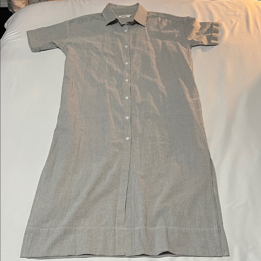 Mod Ref Striped Shirt Dress w/ Pockets & Side Slits